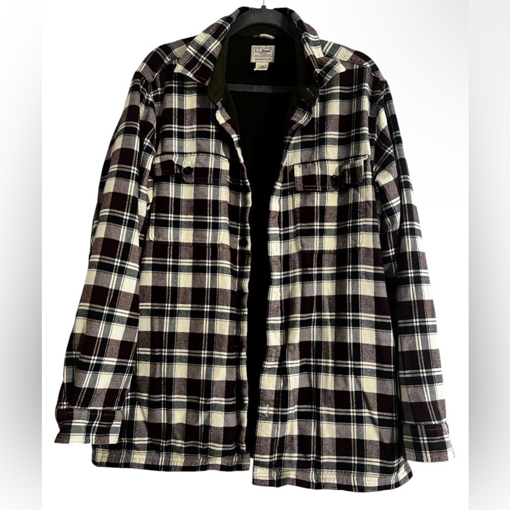 L.L. Bean Men's Plaid Shacket Fleece Button Up Flannel - Size Large
